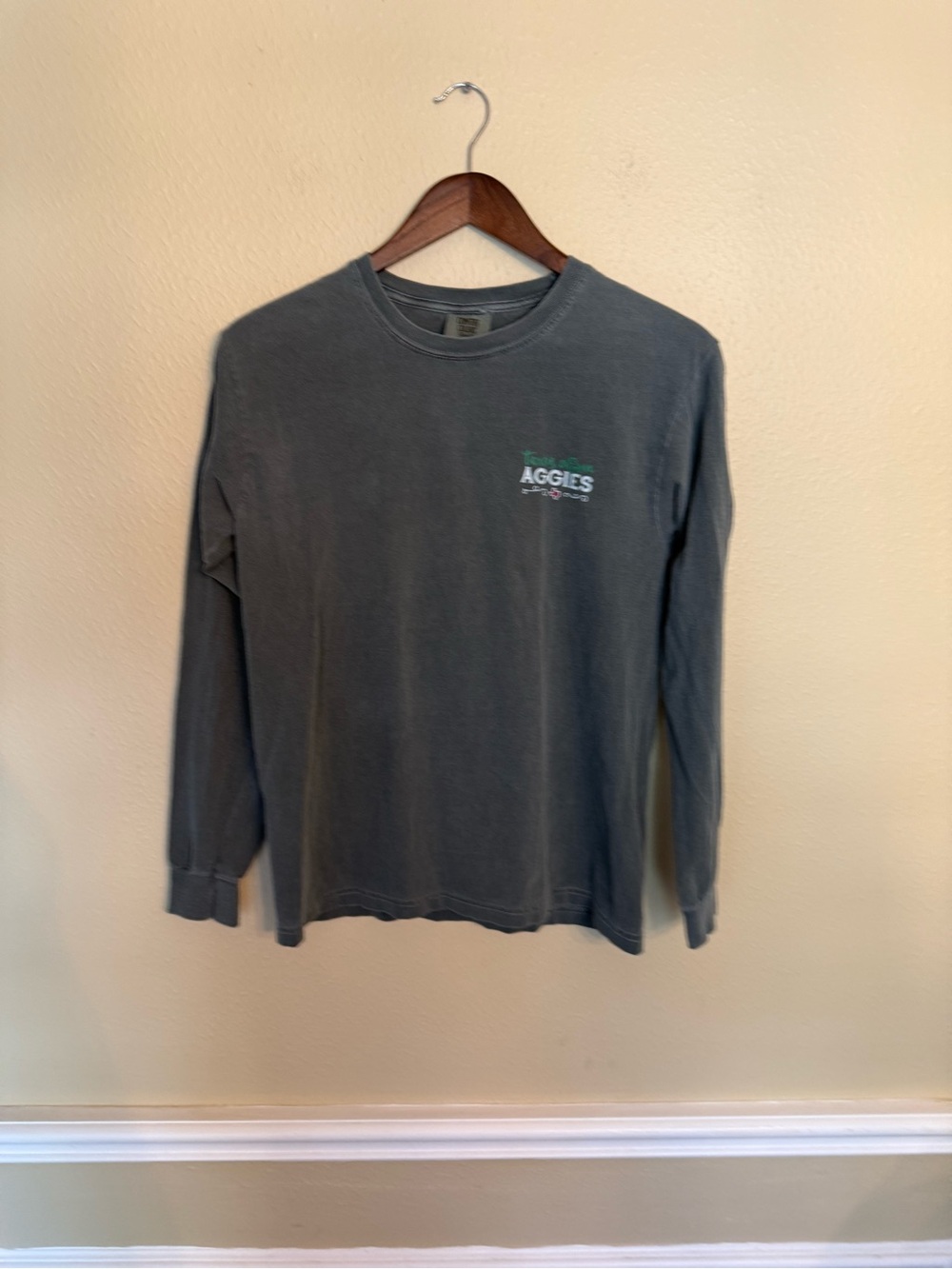 Comfort Colors Aggies Long Sleeve Tee teal charcoal size small